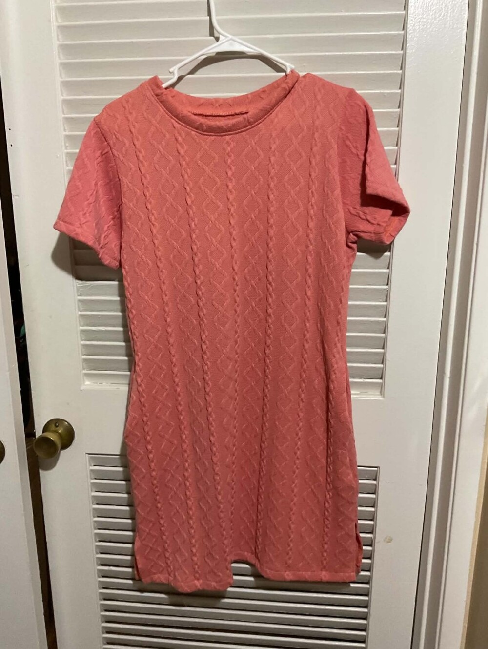 Textured Short-Sleeve Coral Dress